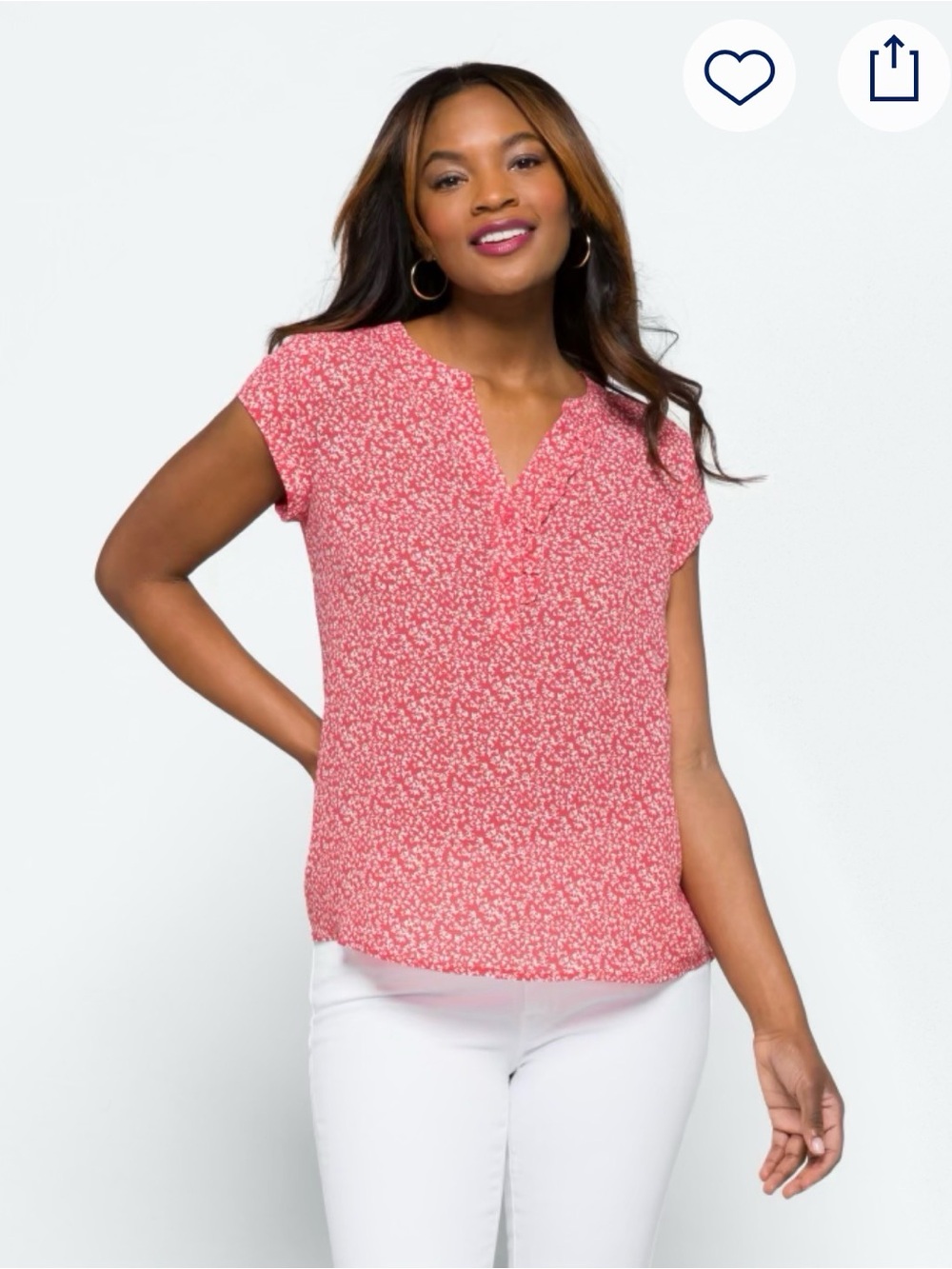Floral Print Pink Split-Neck Cap-Sleeve Blouse